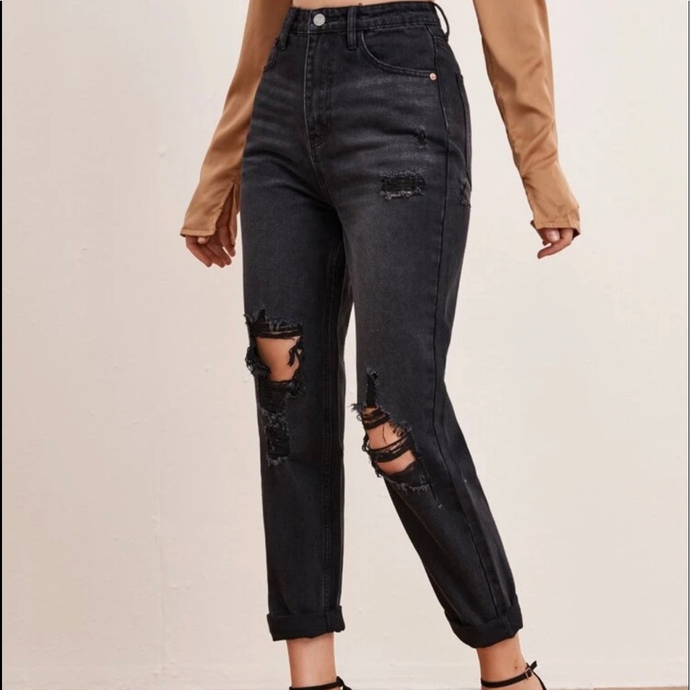 High-Waisted Ripped Mom Jeans